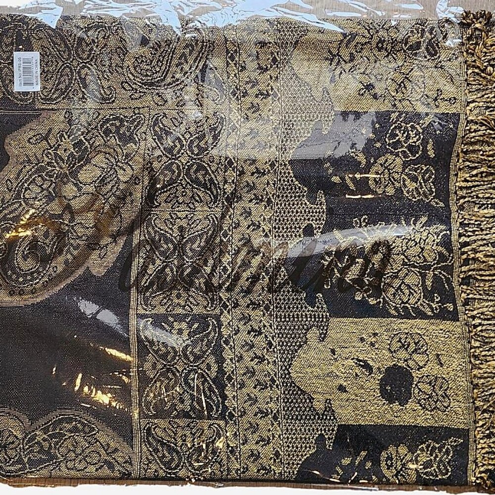 Pashmina Silk Scarf - New in packaging. Black & Gold - Inventory Reduction